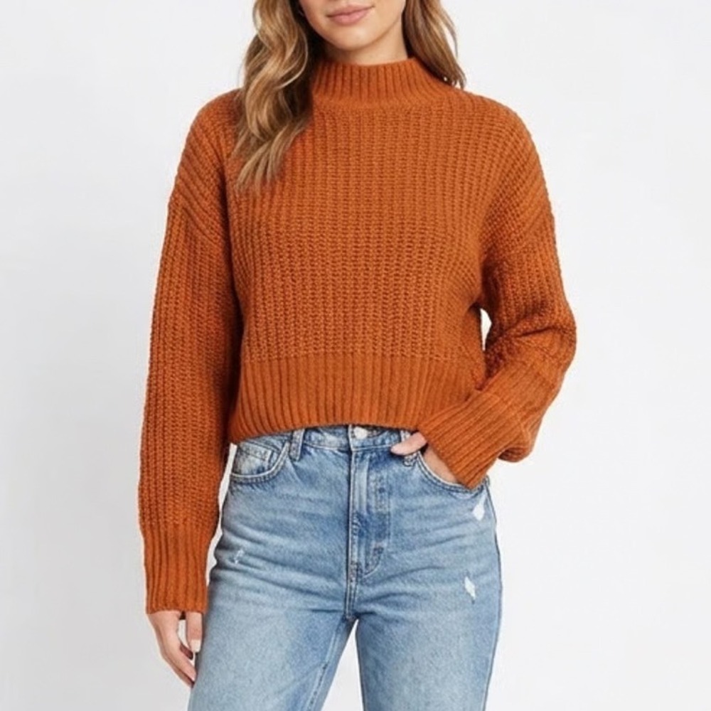 Double Zero Burnt Orange Mock Neck Chunky Shaker Knit Sweater Womens Size L